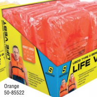 50-85522 ADULT SIZE LIFE VESTS / DISPLAY ORANGE FOAM SAFETY CUSHION ADULT PFD 12/PK 50-85522