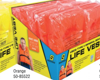 50-85522 ADULT SIZE LIFE VESTS / DISPLAY ORANGE FOAM SAFETY CUSHION ADULT PFD 12/PK 50-85522