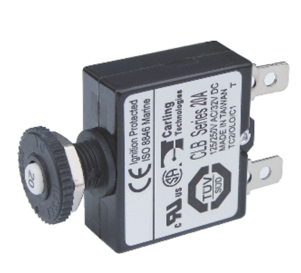 Blue Sea 7057 20A Push Button Thermal with Quick Connect Terminals  7057
