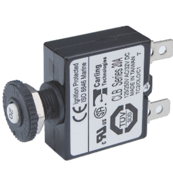 Blue Sea 7057 20A Push Button Thermal with Quick Connect Terminals  7057