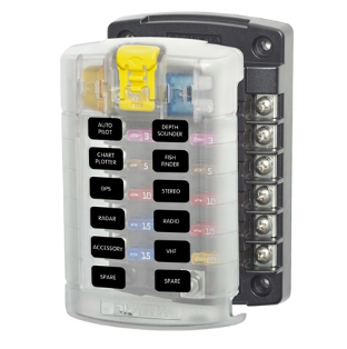 BLUE SEA 5026 ST BLADE FUSE BLOCK W/COVER - 12 CIRCUIT W/NEGATIVE BUS  5026
